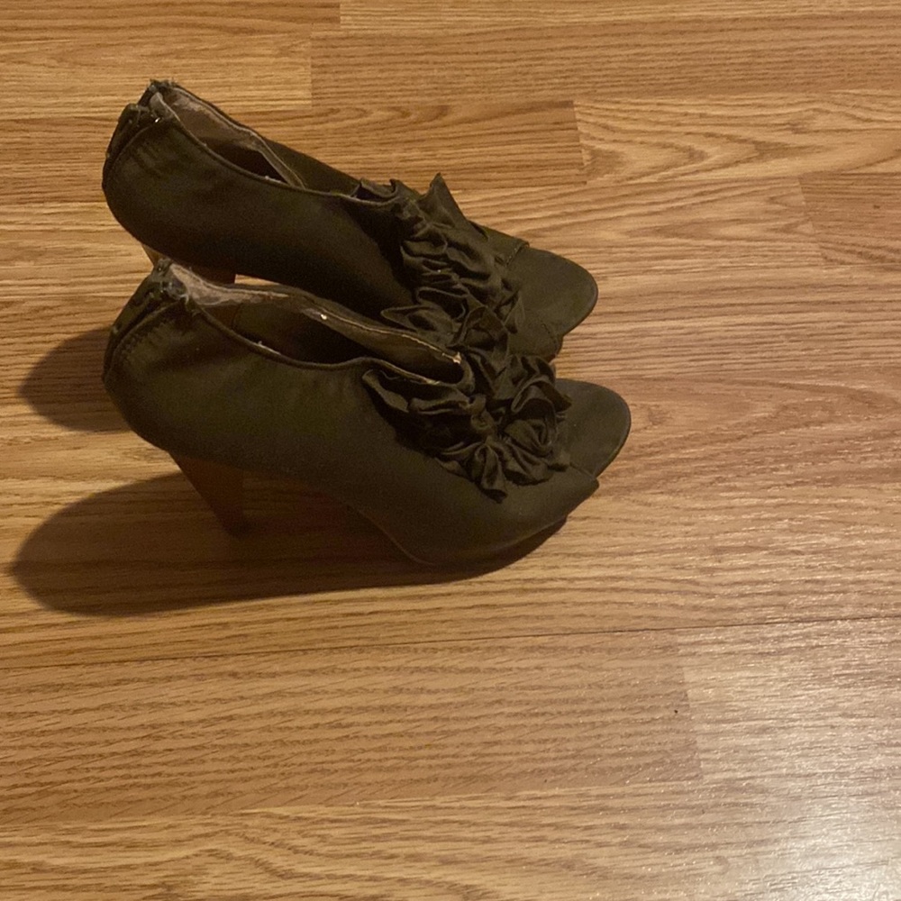 Womens dress shoes army green wood heel - Picture 2 of 4